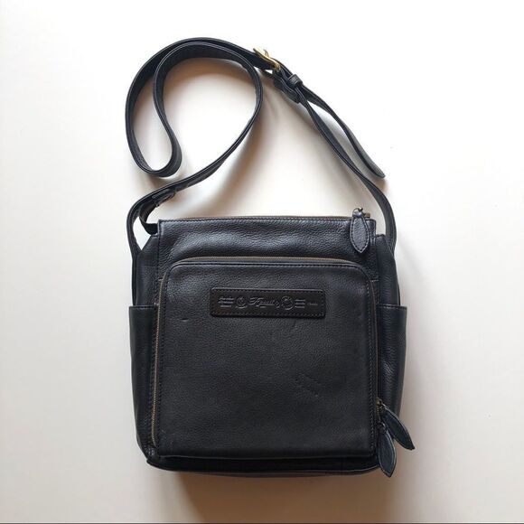 Vintage Fossil 1954 Black Leather Crossbody Organizer Bag 75082 Moto Biker Style - Picture 3 of 15